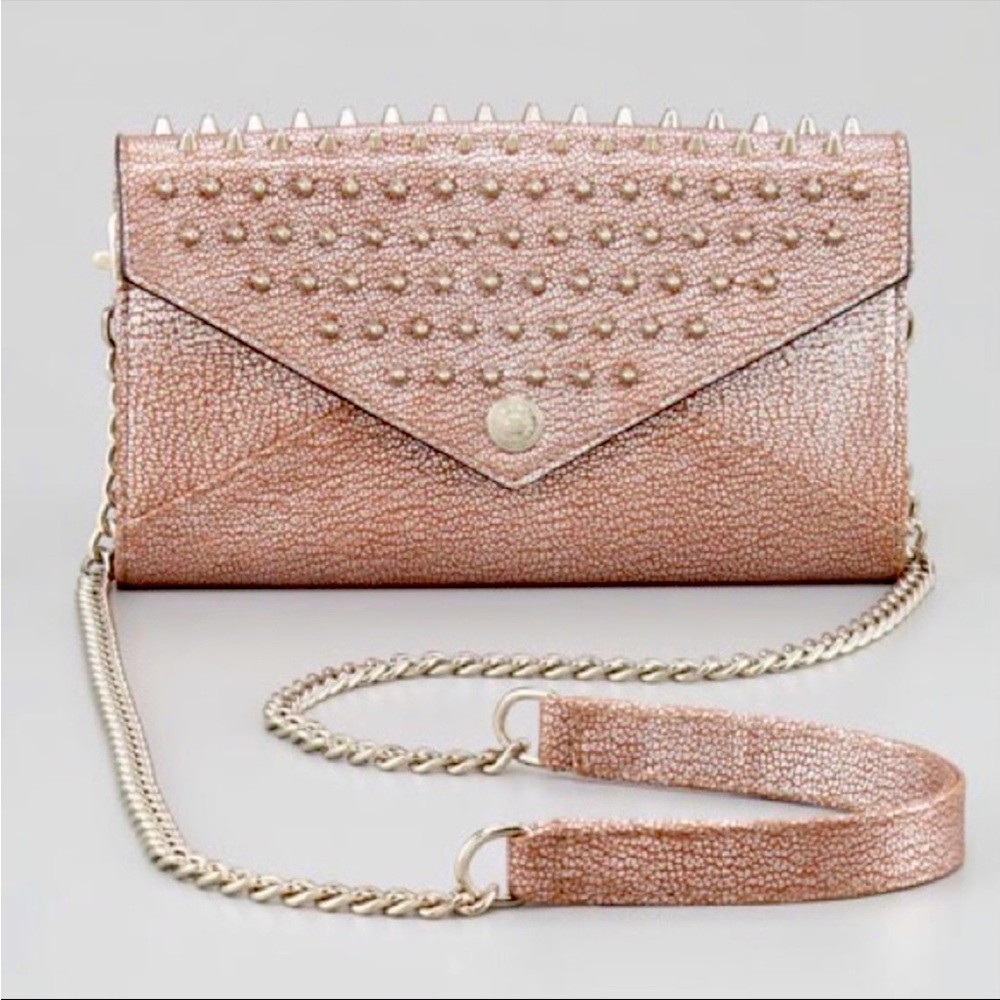 Rebecca Minkoff Studded Leather Crossbody Wallet On Chain Purse in Rose Gold